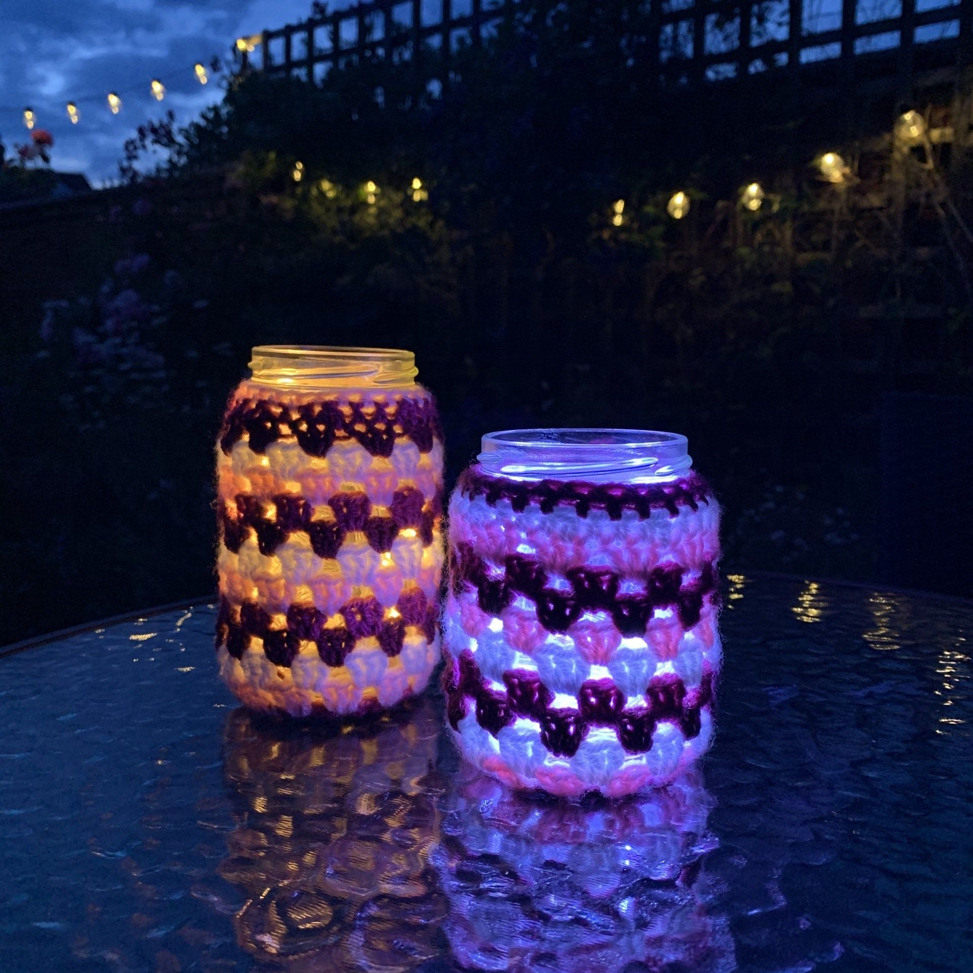 outdoor lighting DIY crochet jar cosy