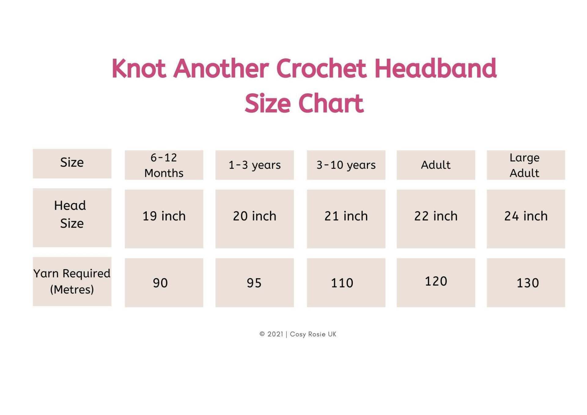 Knotted Easy Crochet Headband Pattern Size Chart