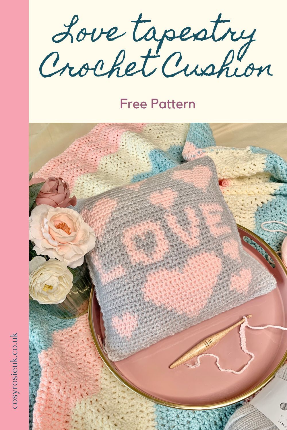 Love Hearts Tapestry Crochet Cushion