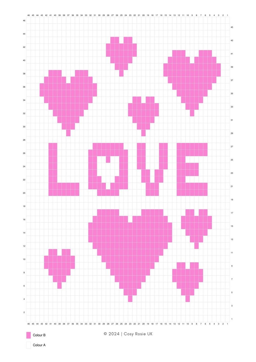 Love Hearts Tapestry Crochet Cushion Chart © 2024 Cosy Rosie UK
