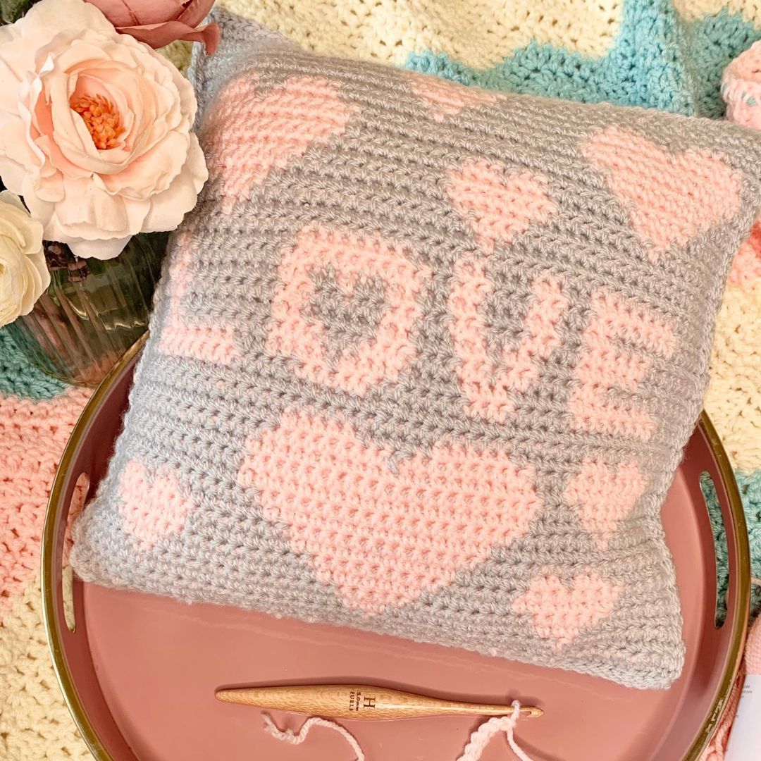 Love Hearts Tapestry Crochet Cushion Pattern