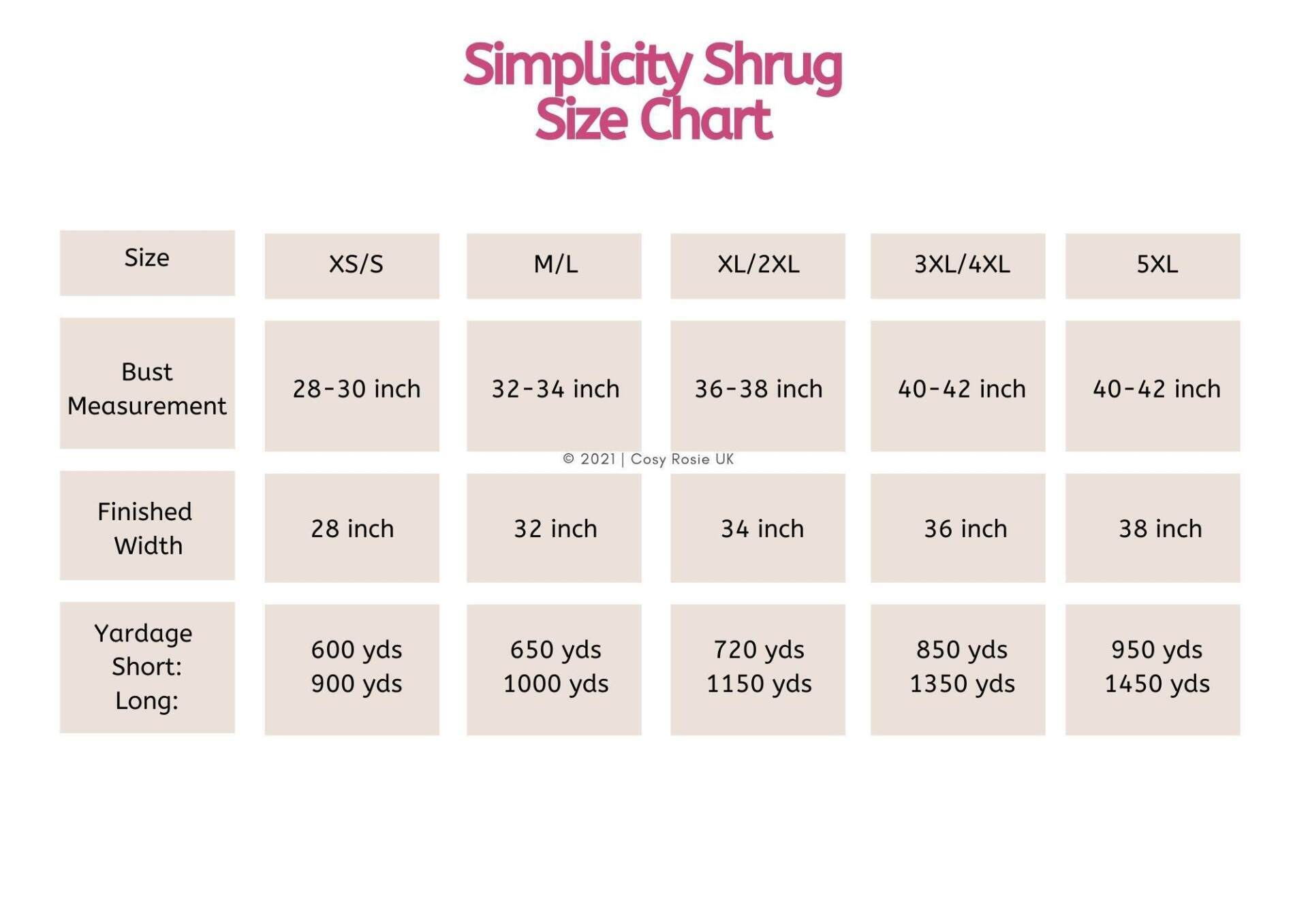 Free Crochet Shrug Pattern Size Chart