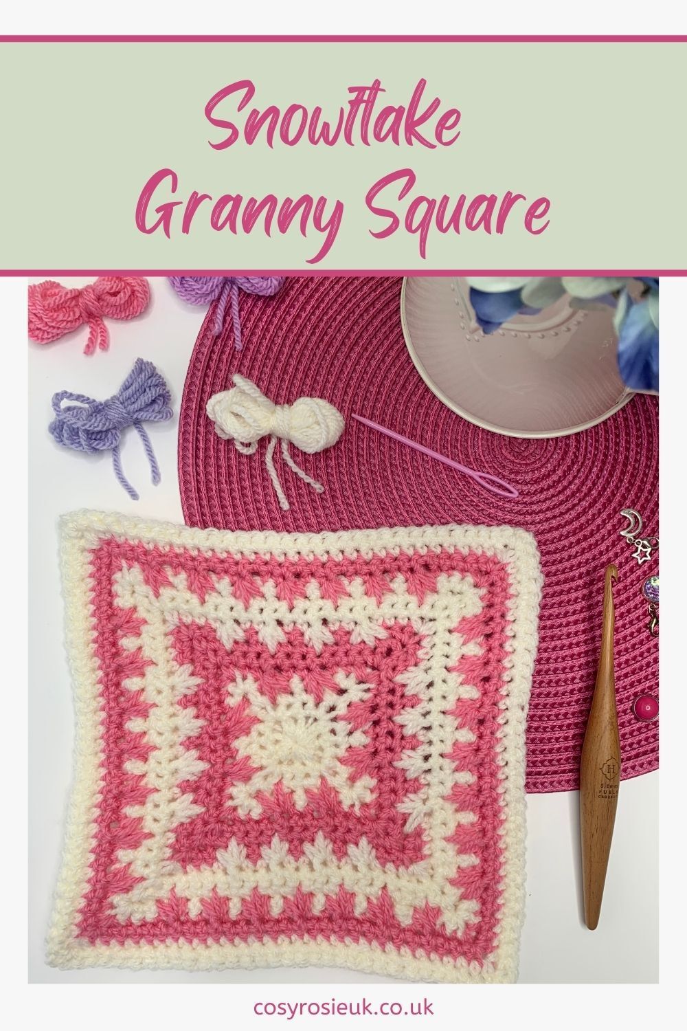 Snowflake Granny Square Pattern with video tutorial