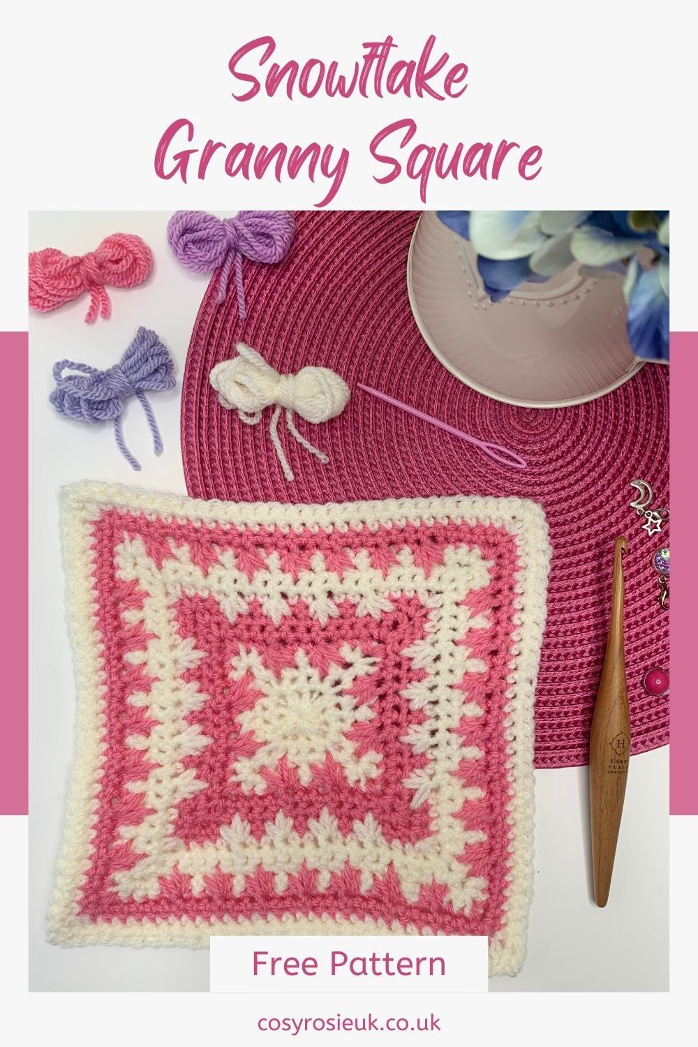 Snowflake Granny Square Pattern with video tutorial