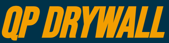 A blue and yellow logo for qp drywall