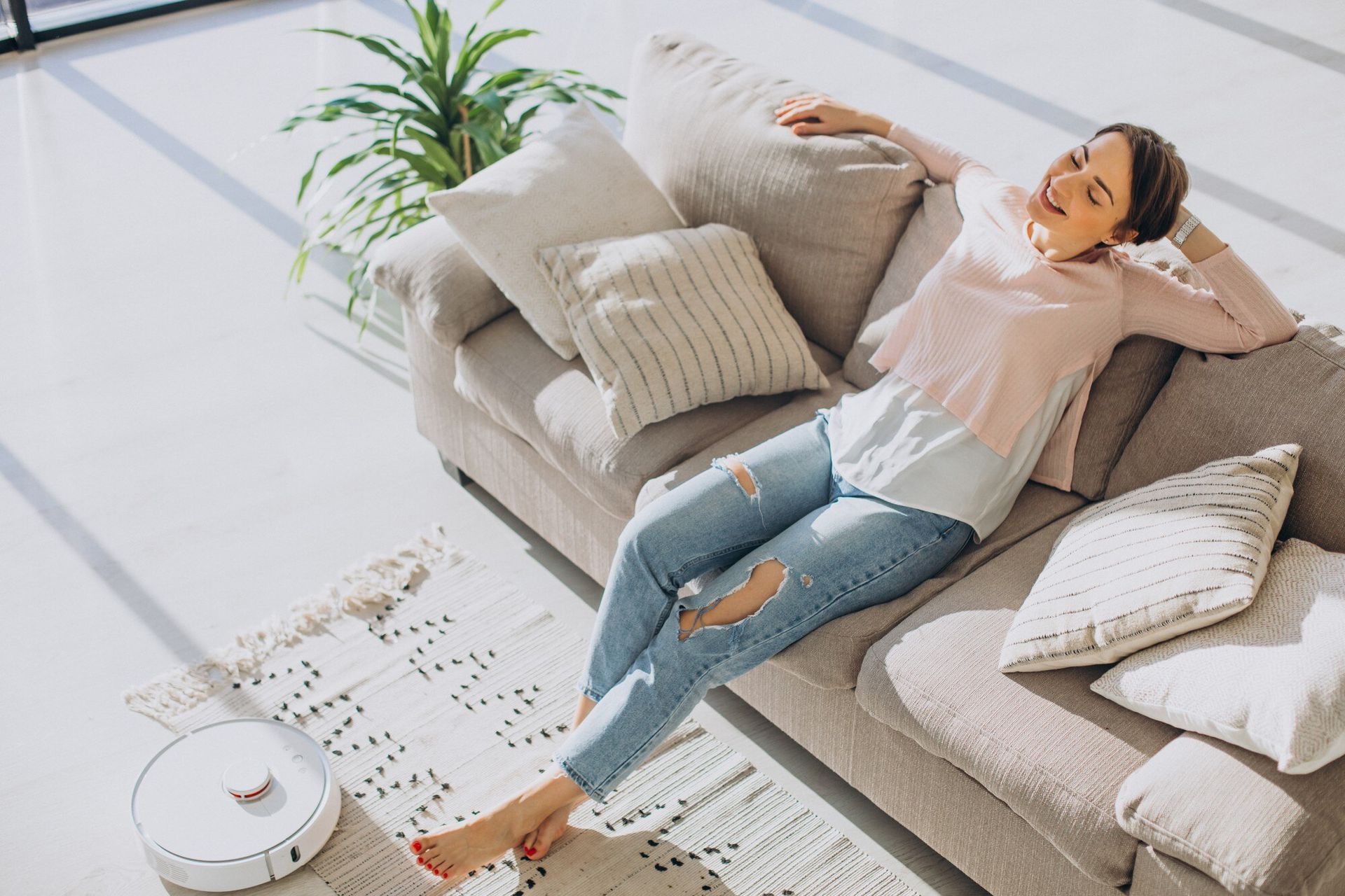 A woman relaxing in the living room