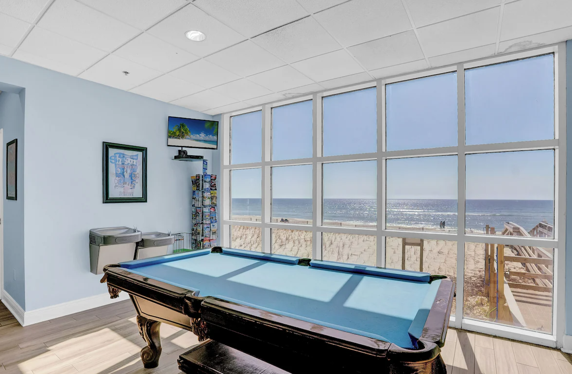 Pool table with beach view