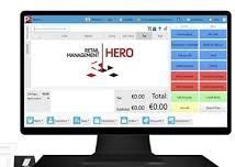 A computer monitor with a screen that says `` retail management hero '' on it.