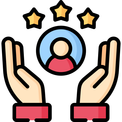 A pair of hands holding a person with three stars around it.