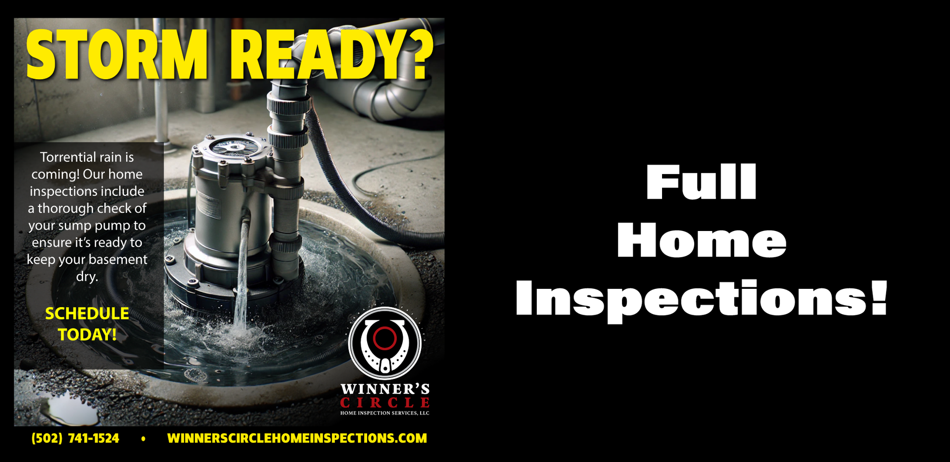 A poster that says storm ready full home inspections