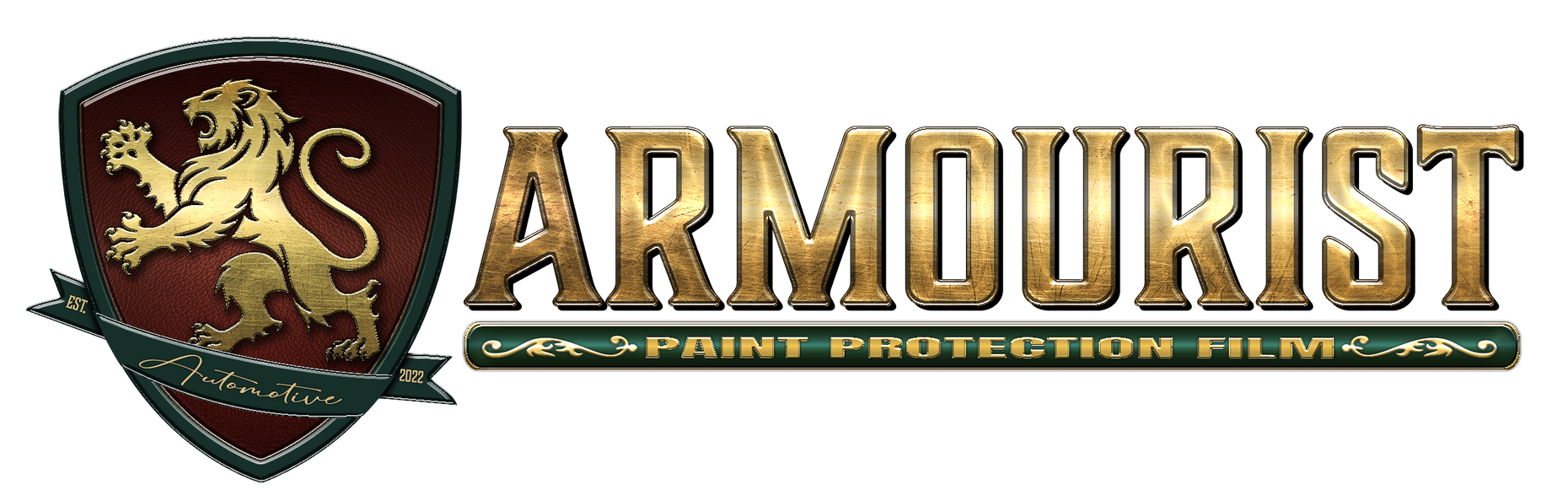 Logo: gold lion on a burgundy shield, with 