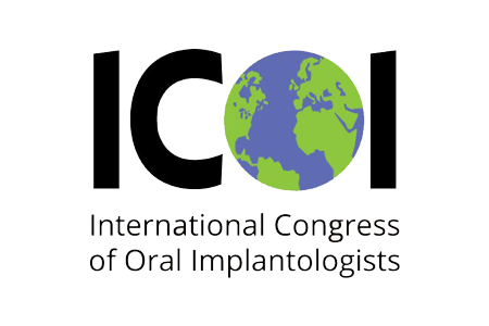 Logo of the International Congress of Oral Implantologists; features "ICOI" in bold black letters with a globe graphic in the center.