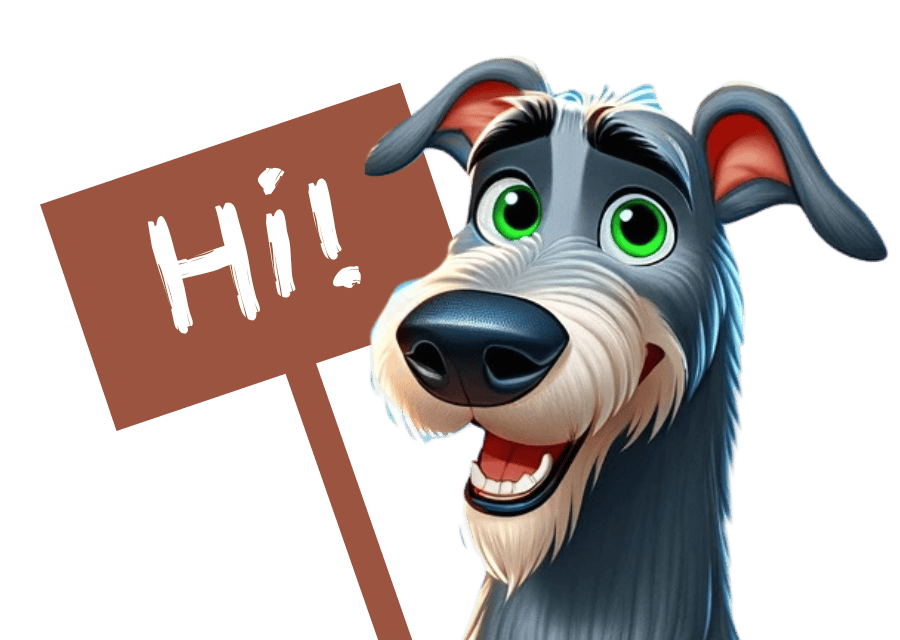 a cartoon dog is holding a sign that says hi !