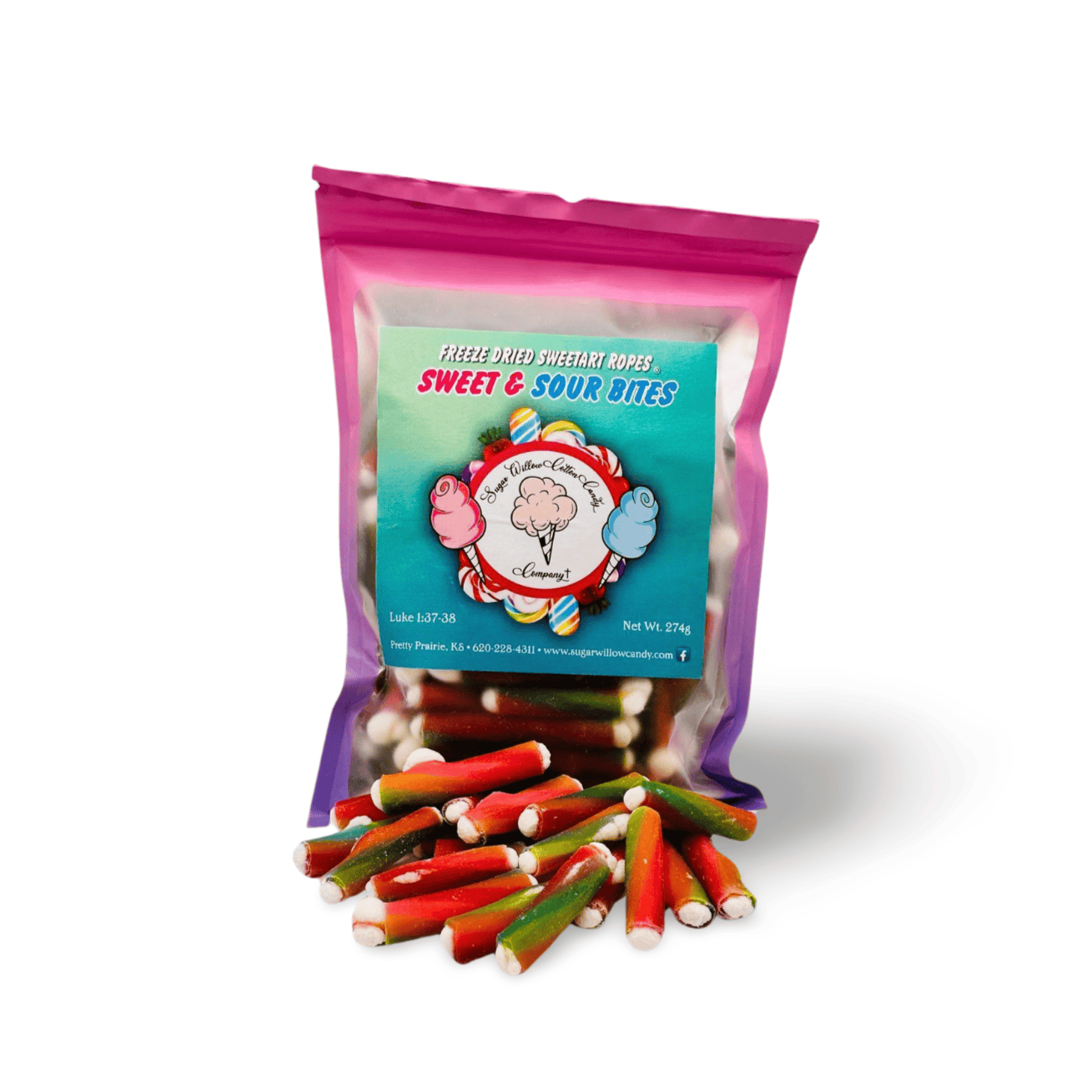 A bag of freeze dried candy with a label that says sweet & sour bites