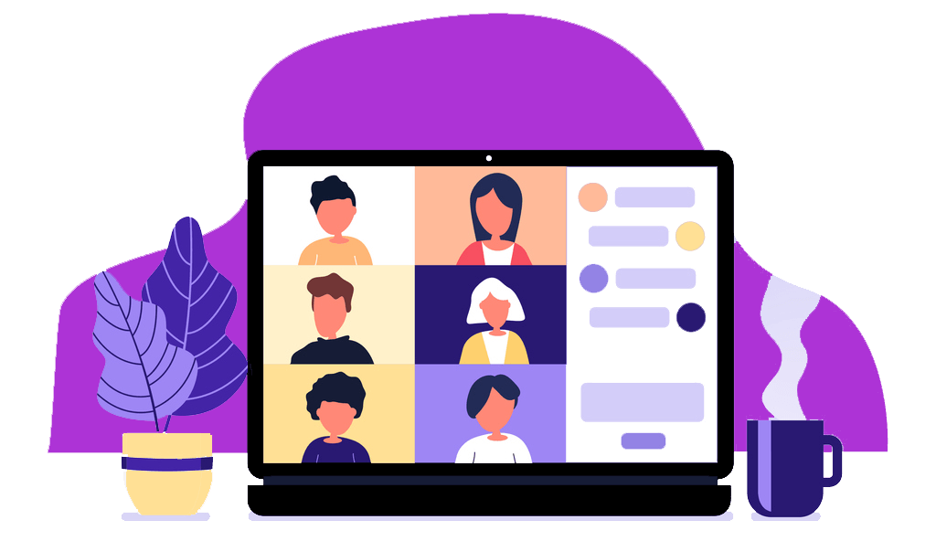 A group of people are having a video call on a laptop computer.