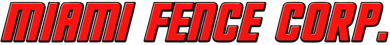 A red miami fence corp. logo on a white background