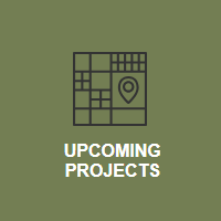 An icon of a map with the words `` upcoming projects '' below it.