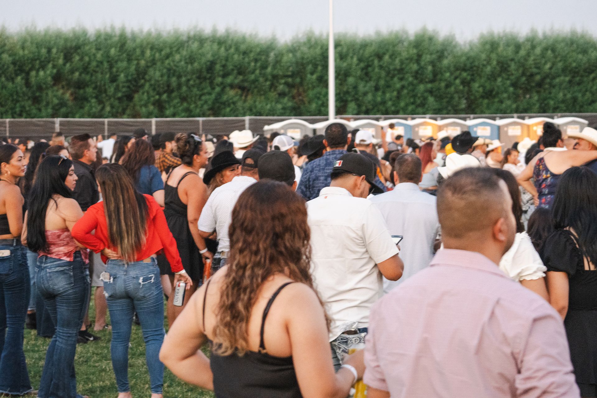 A large group of people are standing in a field.