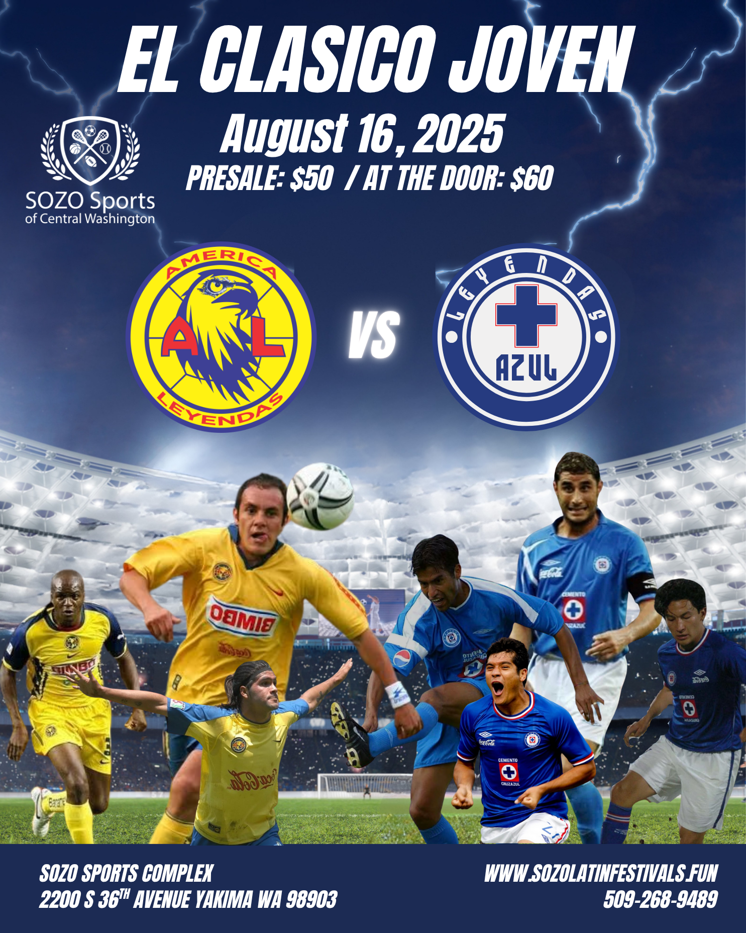 A poster for a soccer game between el clasico joven and azul