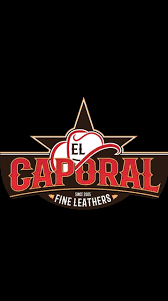 A logo for el caporal fine leathers on a black background