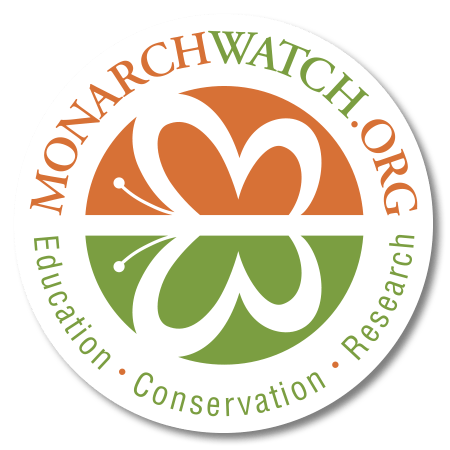 Monarch Watch logo: orange and green butterfly design, 