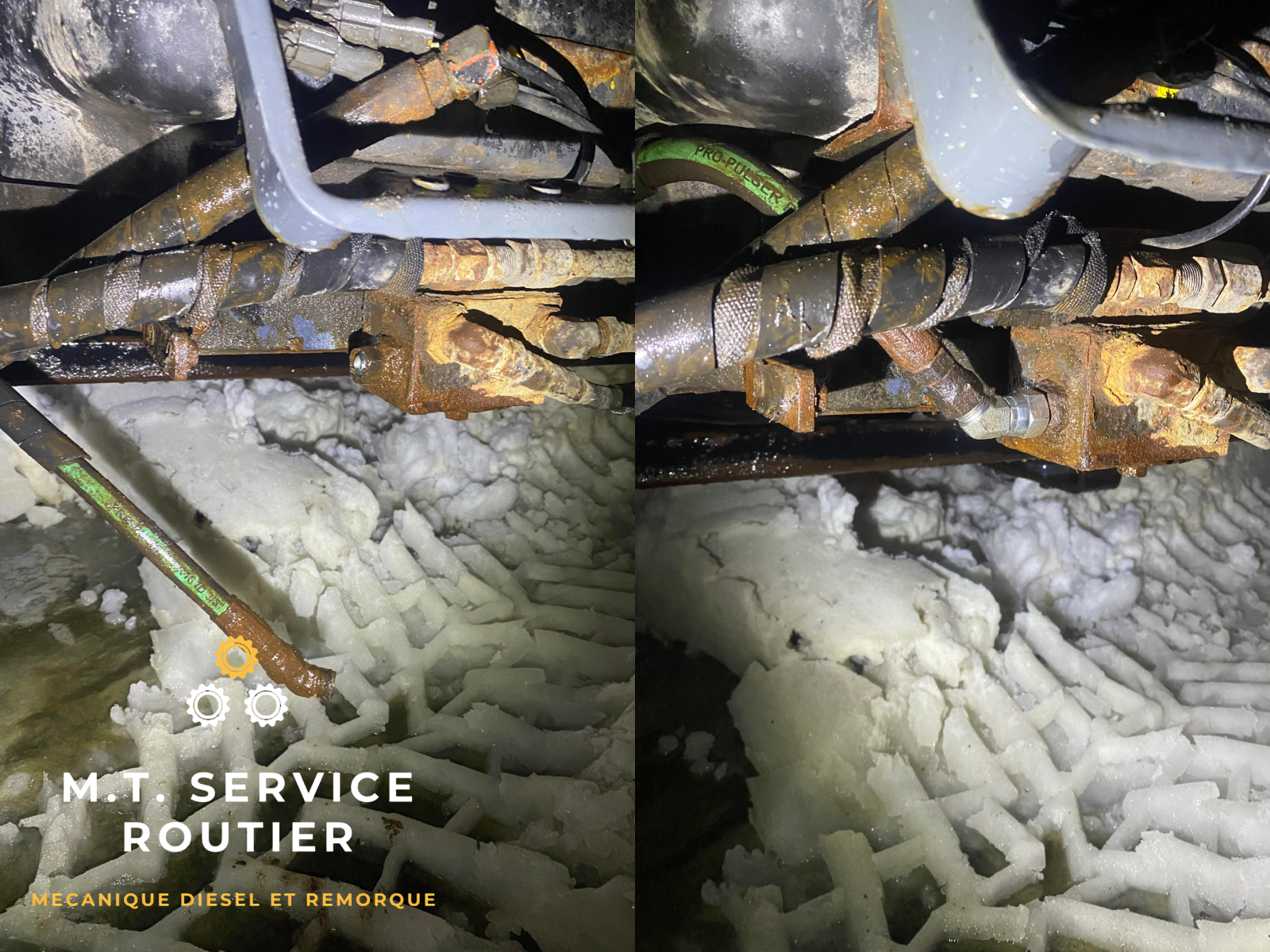 A picture of a rusty pipe and a picture of a clean pipe.