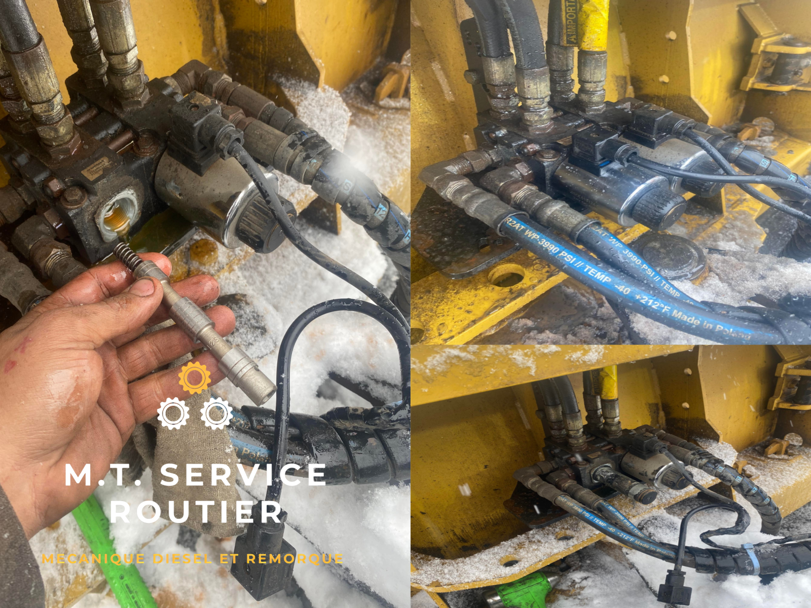 A person is holding a hose in their hand in front of a machine.