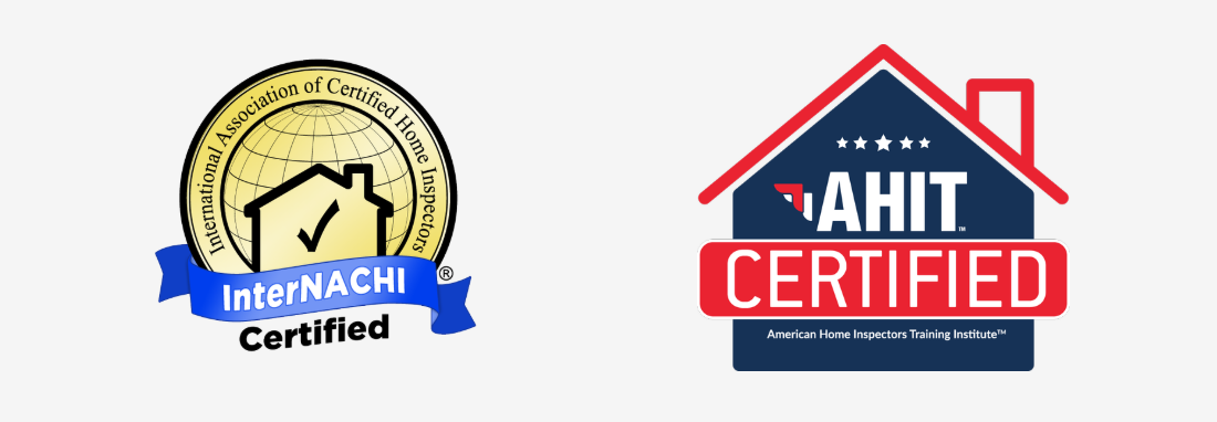 Two home inspection certification logos: InterNACHI and AHIT Certified.