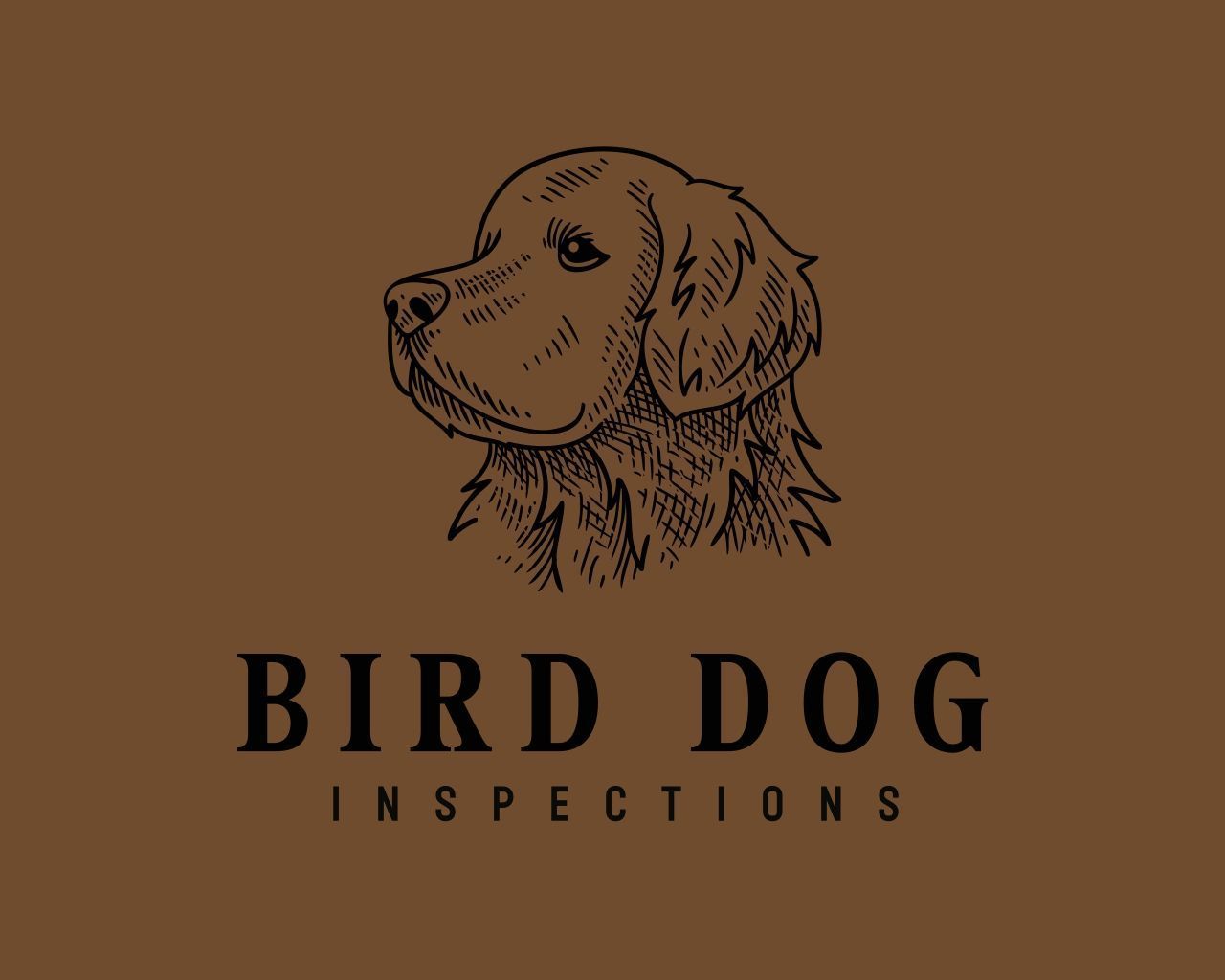 Brown logo with sketch of dog's head above text: "Bird Dog Inspections."
