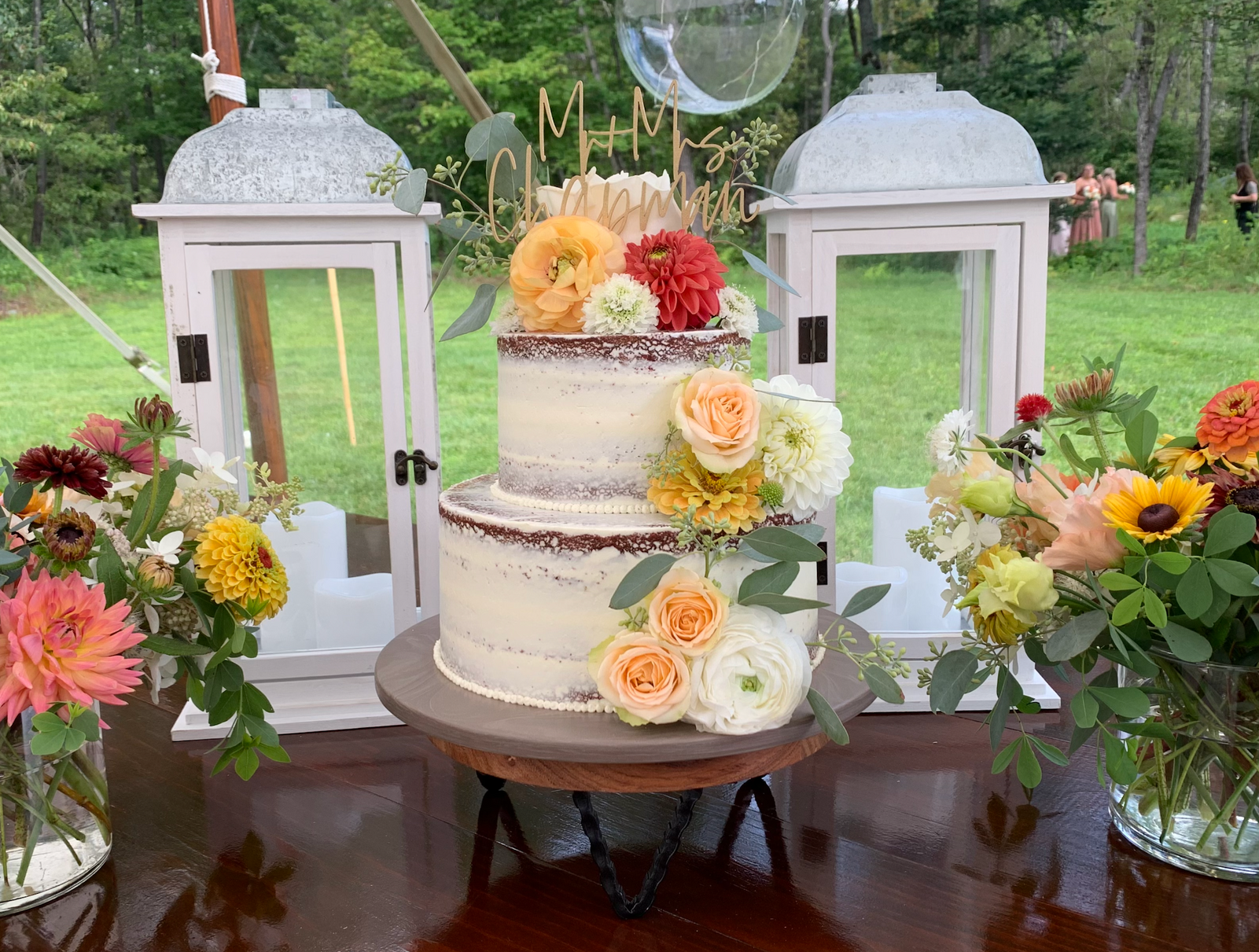 Naked wedding cake, top tier red velvet, bottom tier carrot cake, cream cheese frosting  for filling