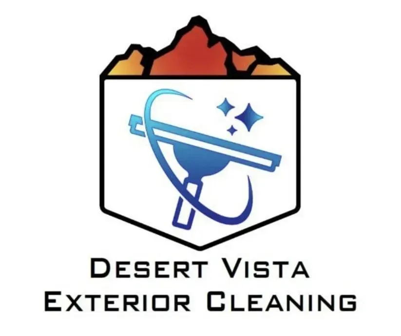 Logo: Window squeegee over a desert mountain with 