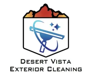 Logo: Window squeegee over a desert mountain with 