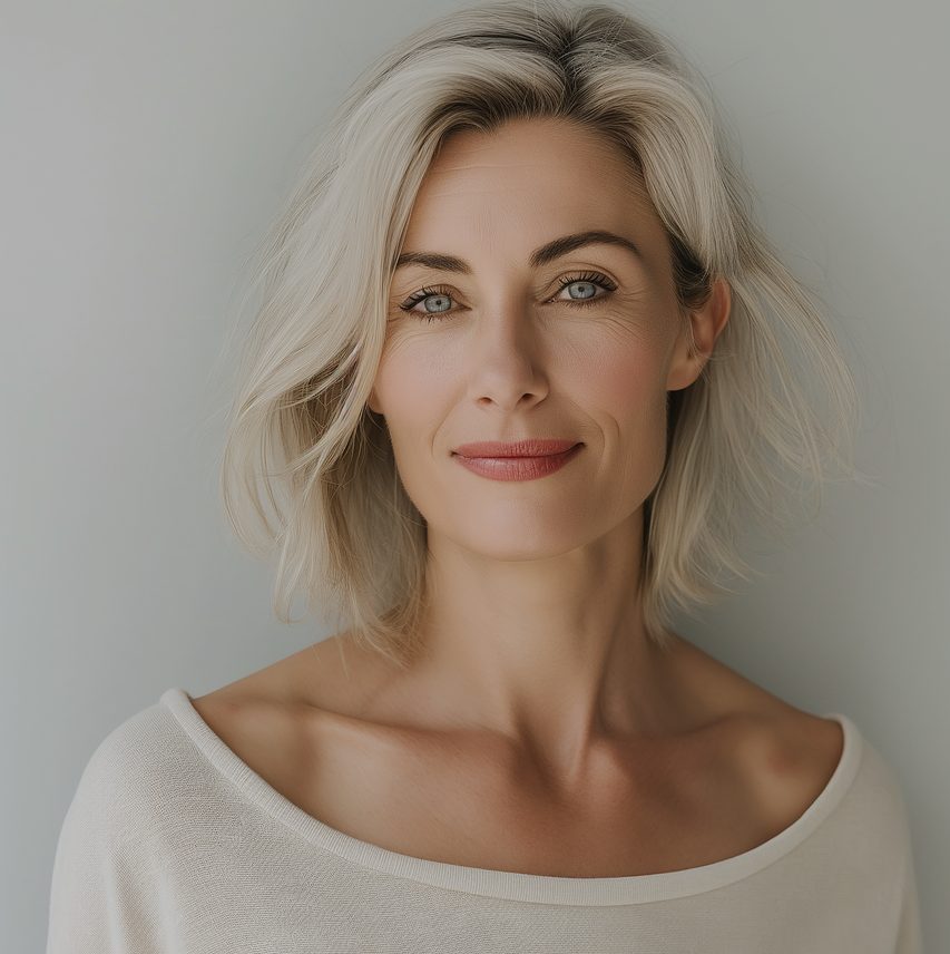 A woman is getting a botox injection in her forehead.