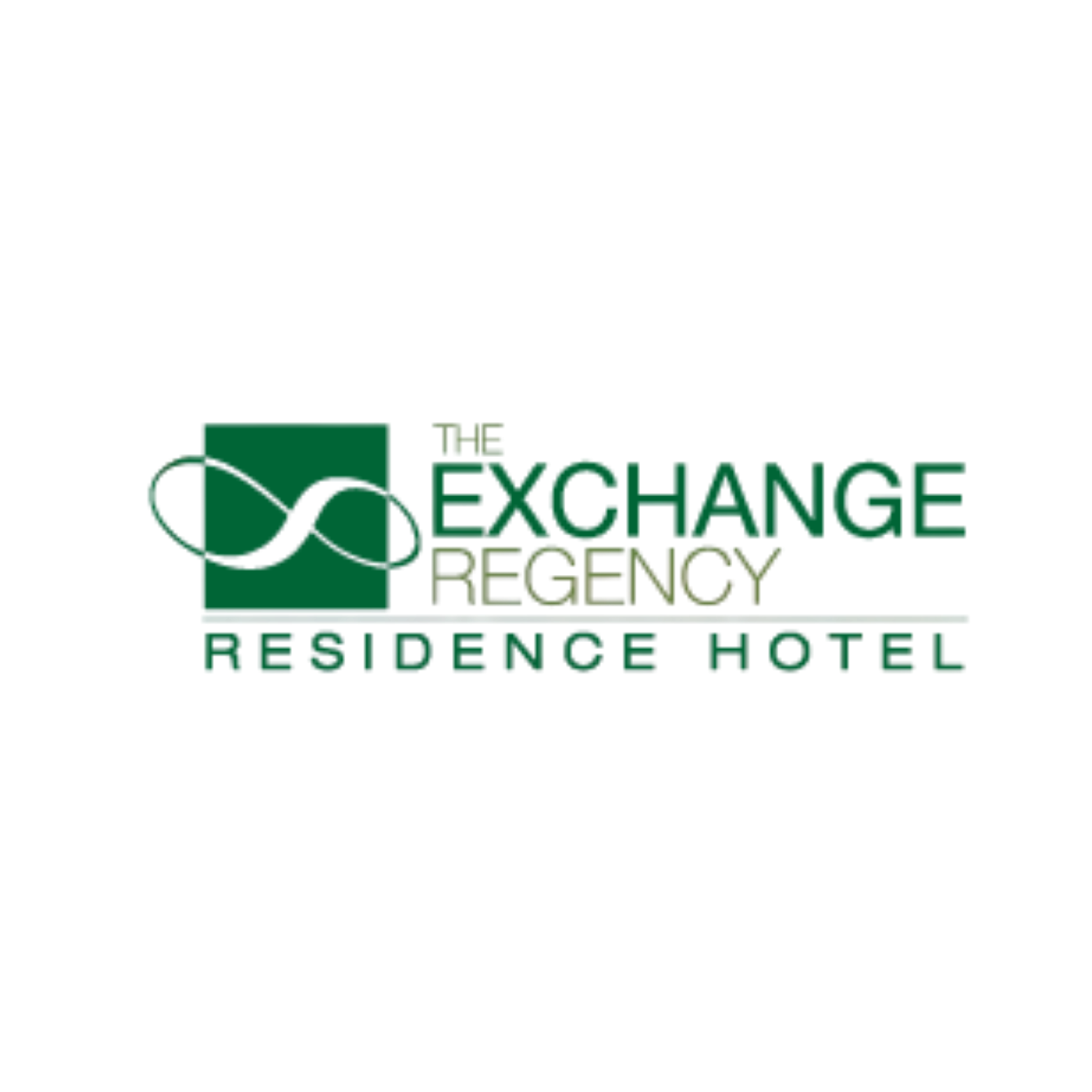 Logo for The Exchange Regency Residence Hotel; green square with stylized 