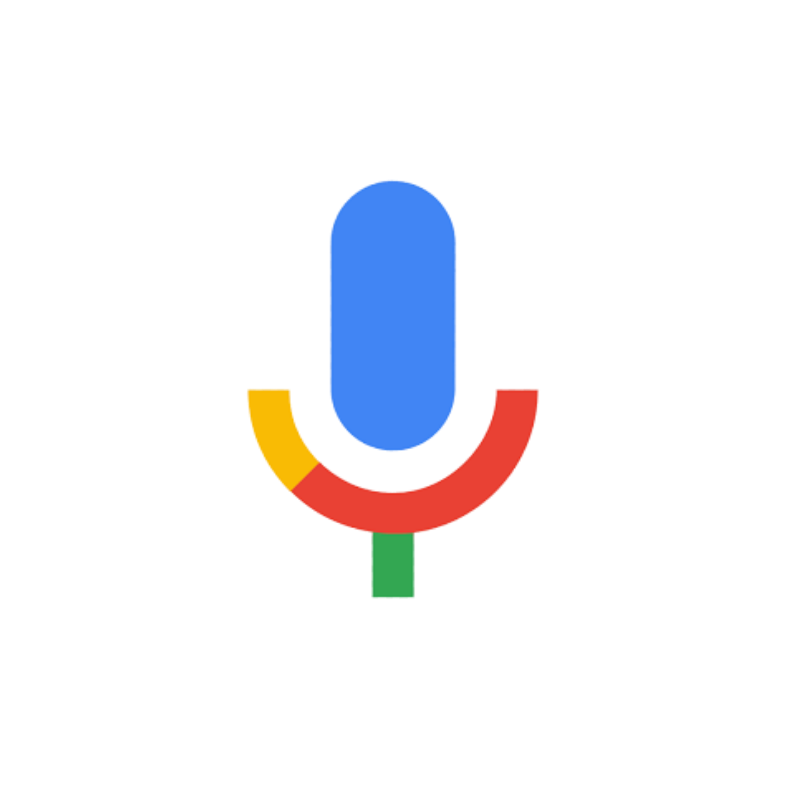 Google voice search icon: blue, yellow, red, and green microphone shape on white background.