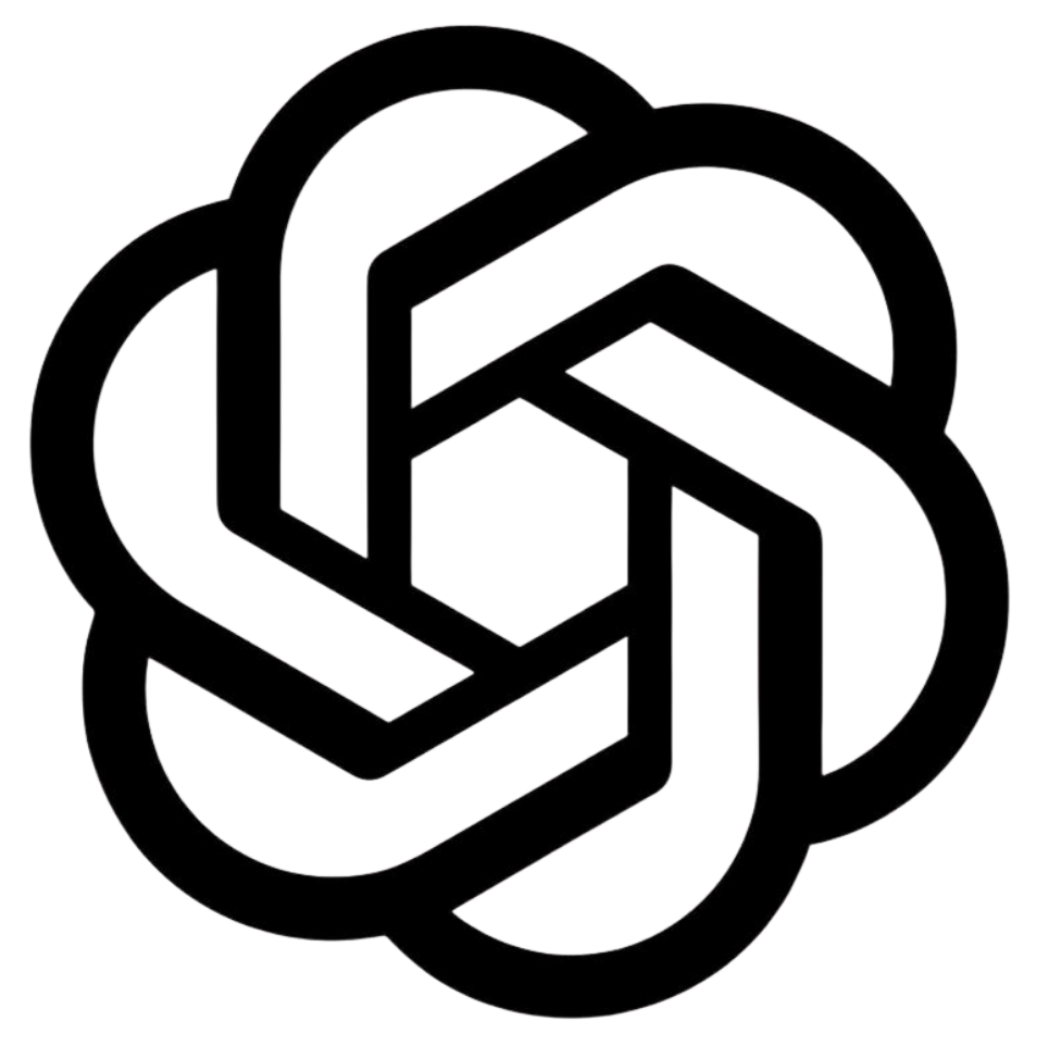 OpenAI logo: Interlocking stylized hexagon shape in black.