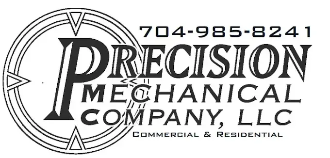 Precision Mechanical: black circle with company name; red flame and blue snowflake.