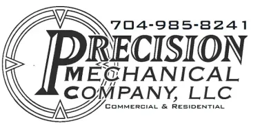 Precision Mechanical: black circle with company name; red flame and blue snowflake.