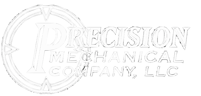 Logo for Precision Mechanical Company, LLC, with a circular compass design around the letter 