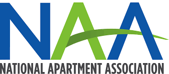 A blue and green logo for the national apartment association