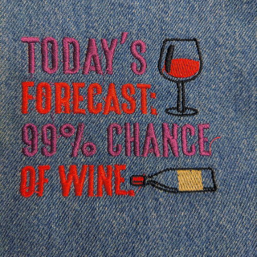 Embroidered text on denim: