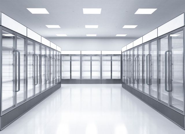 There are a lot of refrigerators in this room.