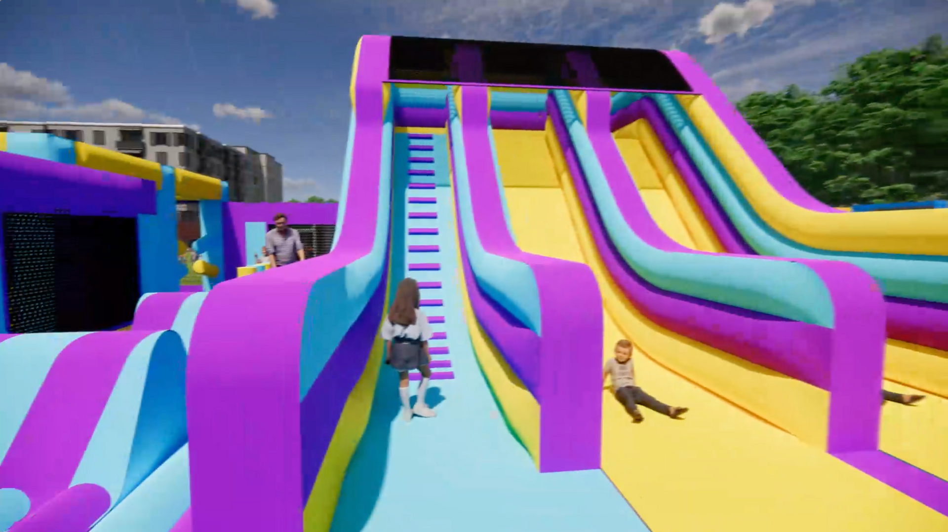 An artist 's impression of an inflatable water park.