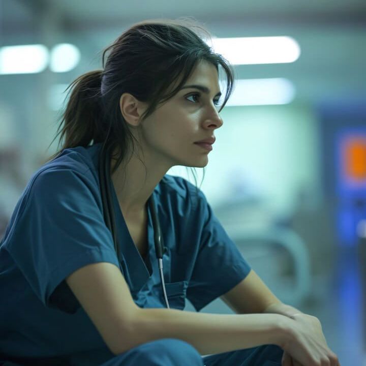 infirmière au bord de l'épuisement pendant une garde