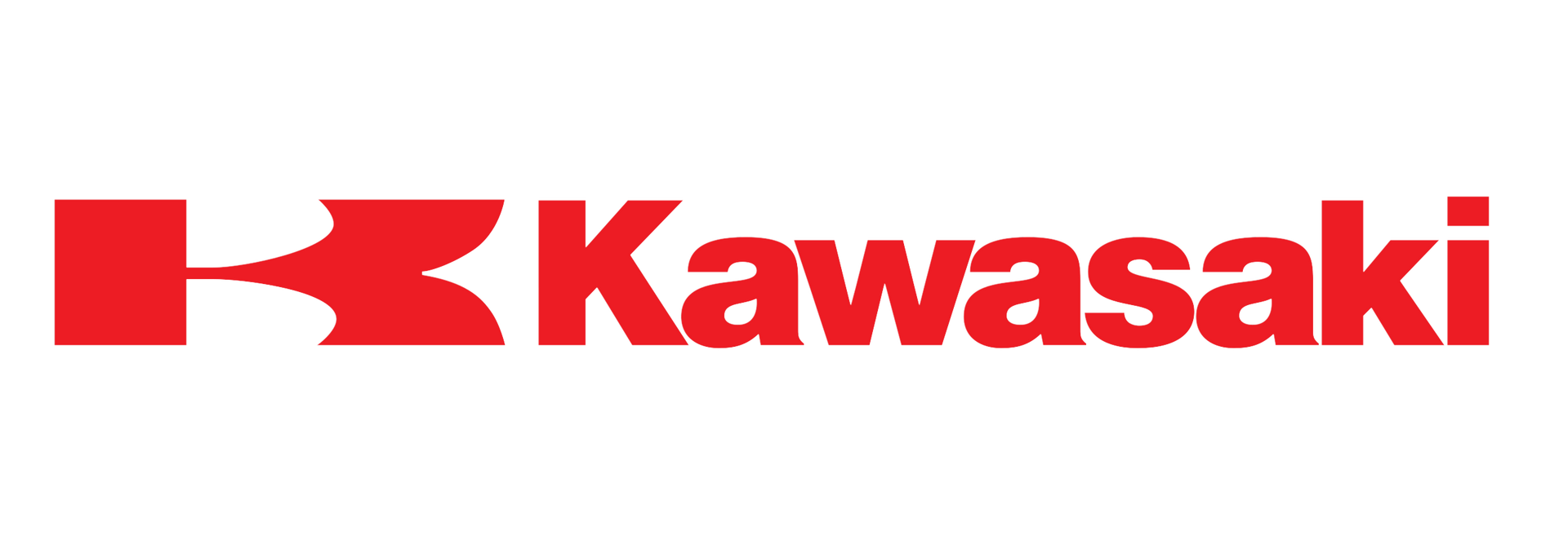 The kawasaki logo is red and white on a white background.