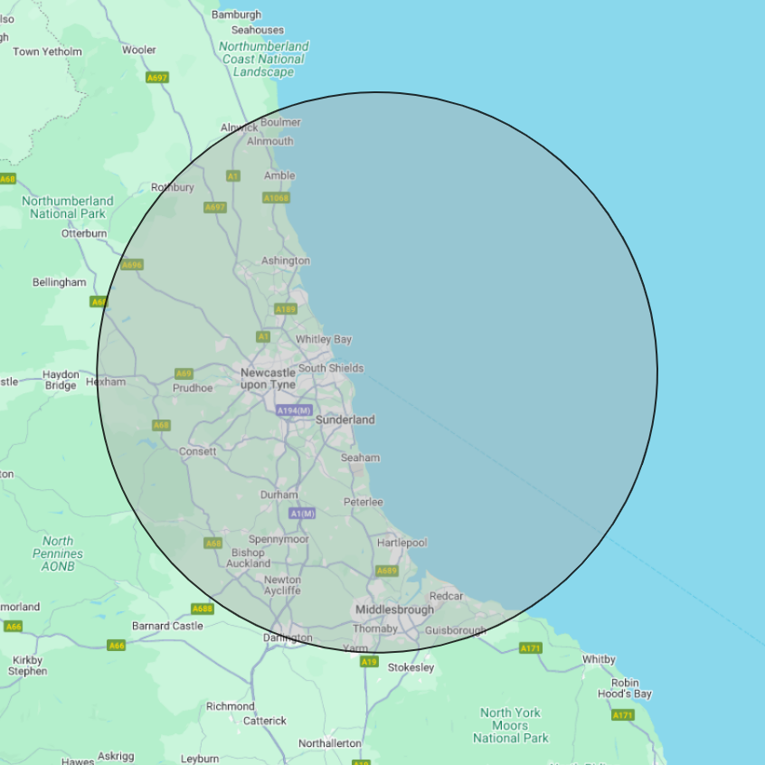 area map showing coverage for gamezone gaming vans