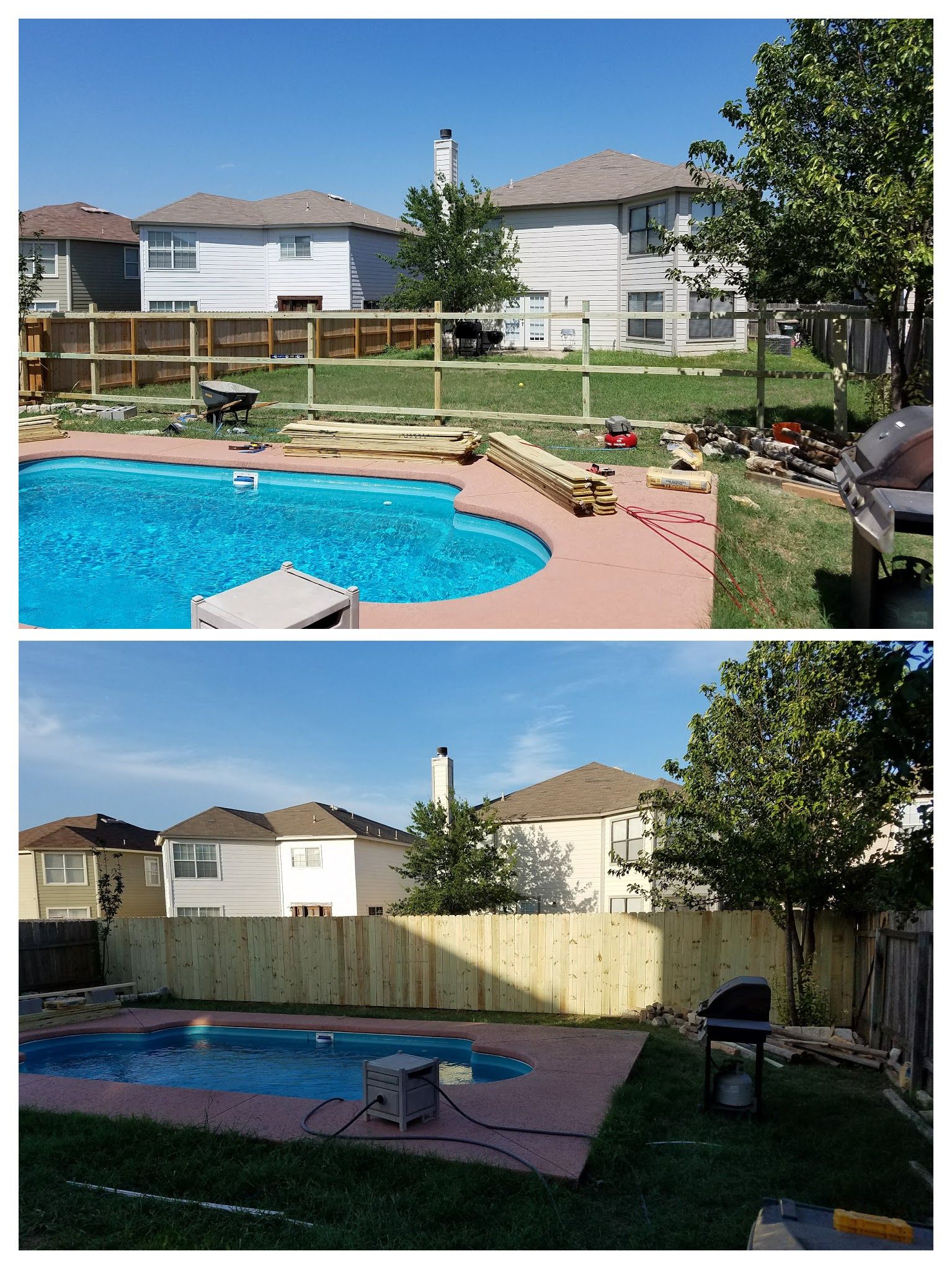 A before and after photo of a swimming pool