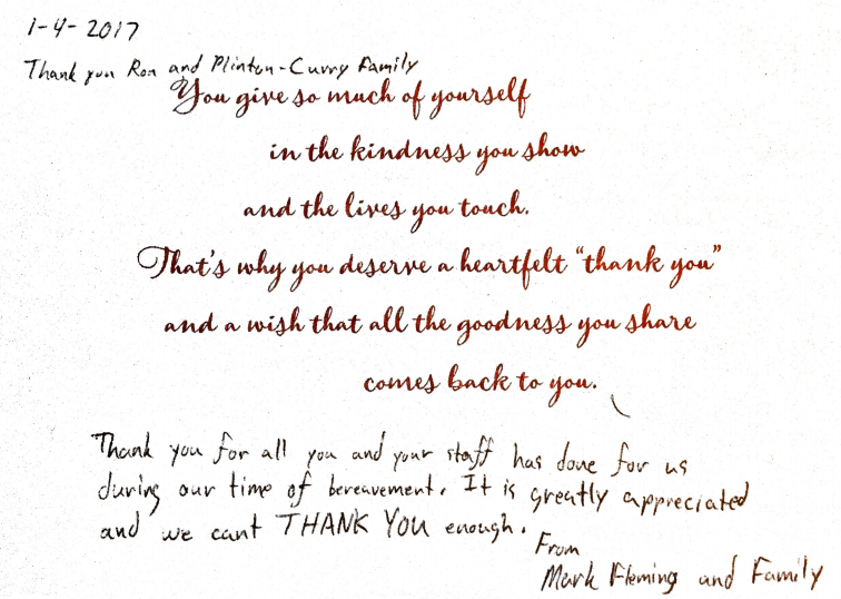 hand written review by customer