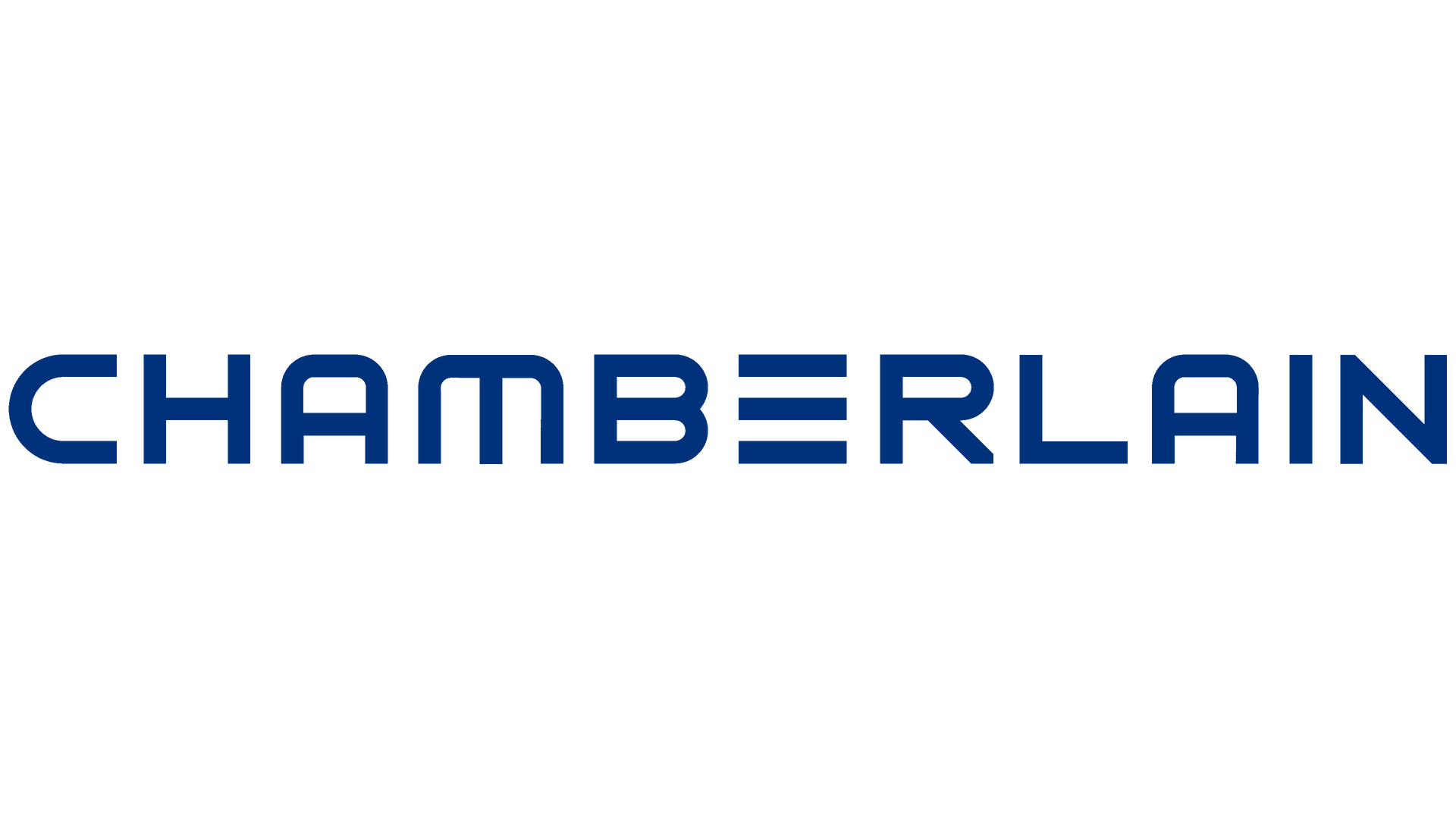 The chamberlain logo is blue and white on a white background.
