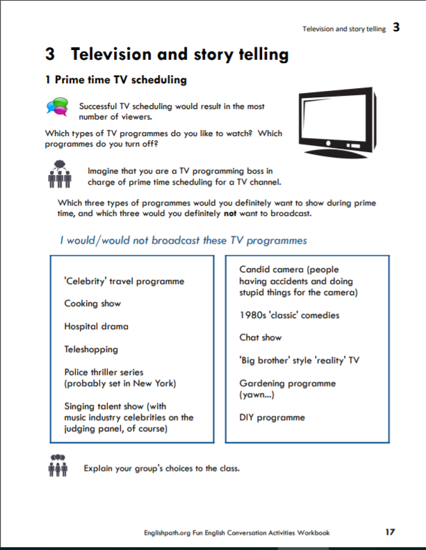 English Conversation Activity - Television and Story Telling